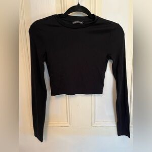 Zara Long Sleeve Black Crew Neck Crop Top Medium